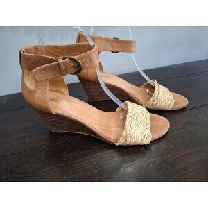 Nine West Rosling Brown Leather Open Toe Wedge Sandal/Pre-owned, Sz. 9M